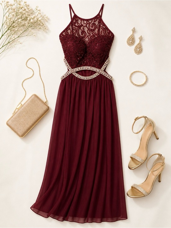 Windsor Dresses & Skirts - Burgundy Beaded Cutout Formal Dress Size 11 Prom Homecoming Evening Gown